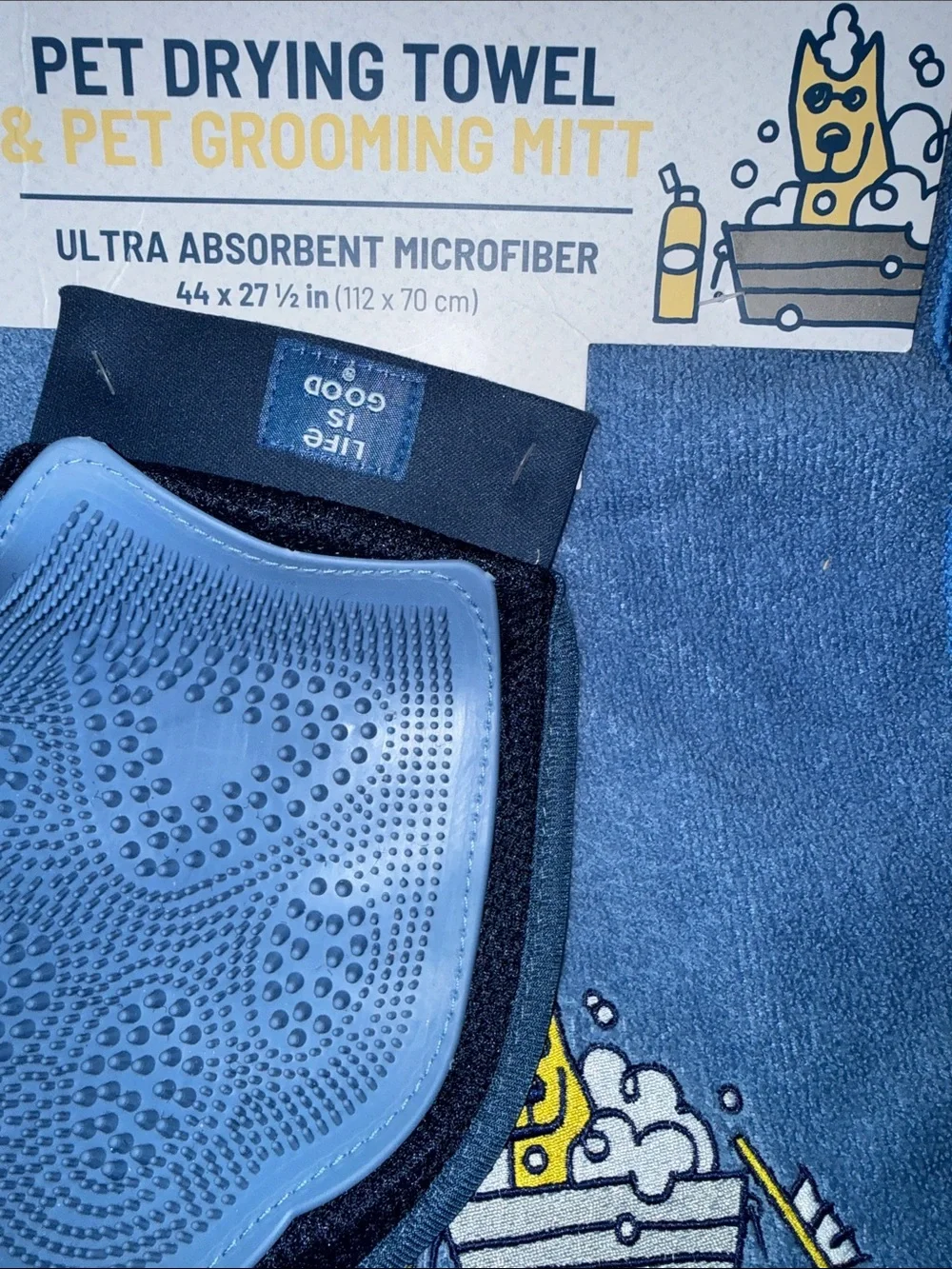 RARE Life Is Good - Pet Microfiber JAKE Drying Towel & Silicone Grooming Mitt-